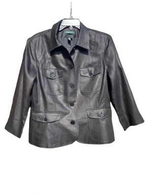 Lauren Ralph Lauren Women’s 100% Linen Safari Blazer Sz 16 Black Quiet Luxury